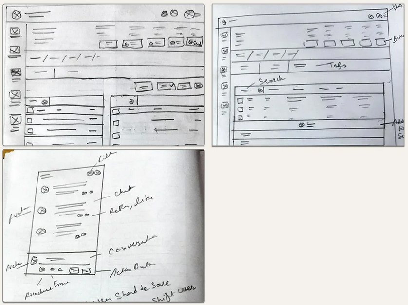 Hand-drawn wireframe sketches